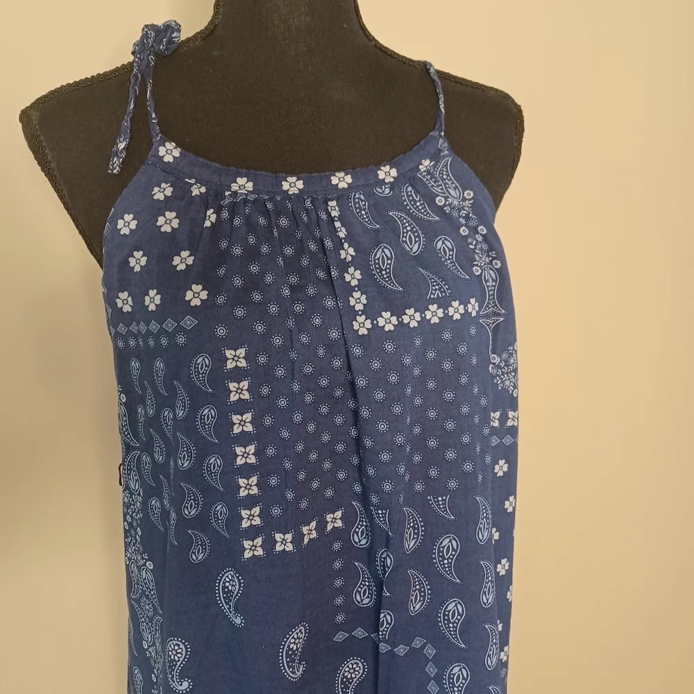 Old Navy Girls Bandana Print Cotton High Low Sun Dress Sz XL Navy Blue